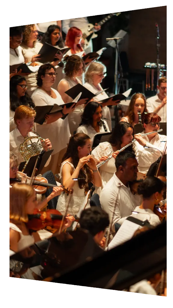 Orchestra members performing together