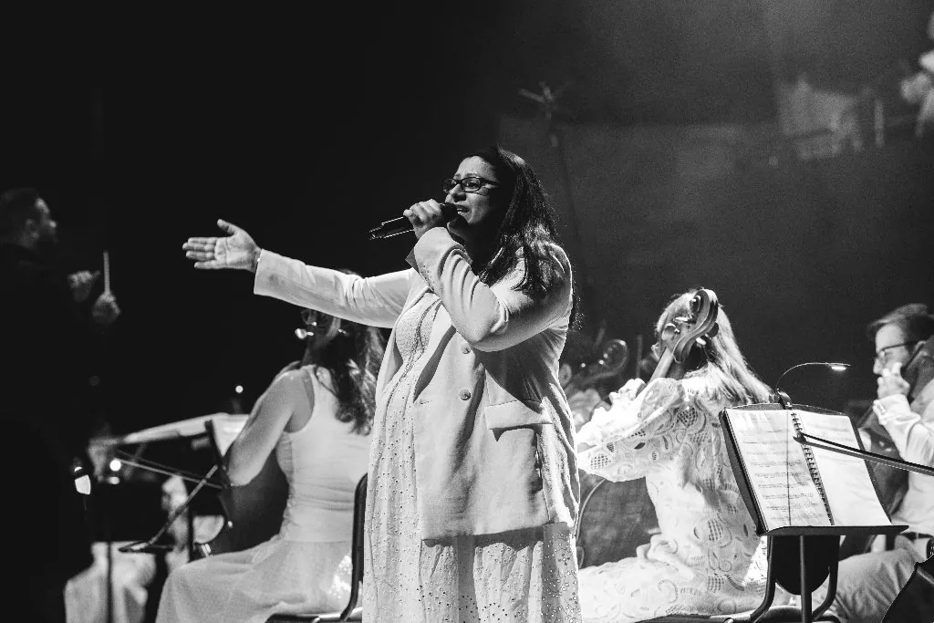 Conductor leading orchestra