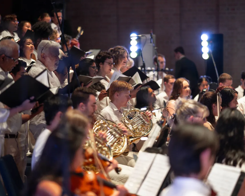 Musicians from diverse denominations performing together on stage